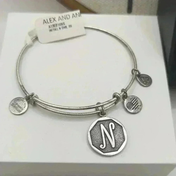 Alex and Ani Silver Tone Initial N sliding Bangle Bracelet - Picture 2 of 3